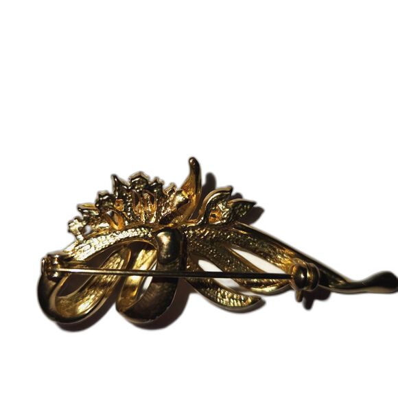 Charter Club Vintage Brooch - Faux Garnet/Ruby & Rhinestone Flower Bouquet - Picture 5 of 8